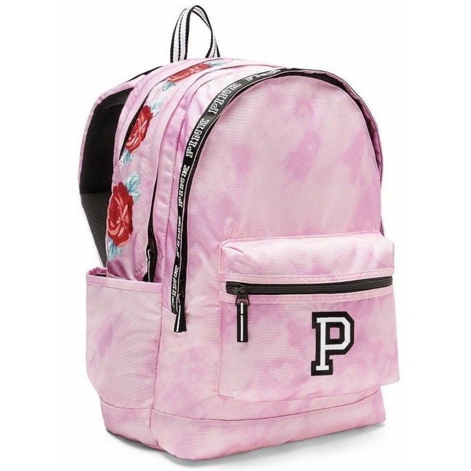 Victoria`s Secret Pink Campus Backpack Laptop Travel Book Bag Tote Rare Gift Pink Tie Dye Rose