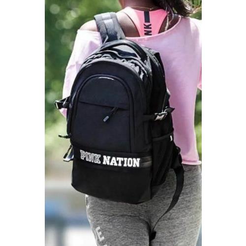 Victoria`s Secret Pink Nation Collegiate Backpack Travel Laptop Book Bag Rare Black/PINK NATION