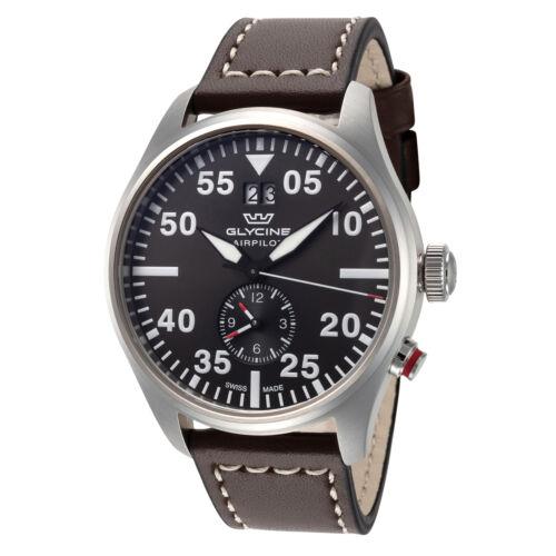 Glycine Men`s GL0366 Airpilot Dual Time 44mm Grey Dial Leather Watch