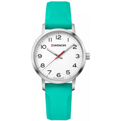 Wenger Avenue Women`s Watch Turquoise Silicone Strap White Dial 01.1621.108 - White Dial, Turquoise Band