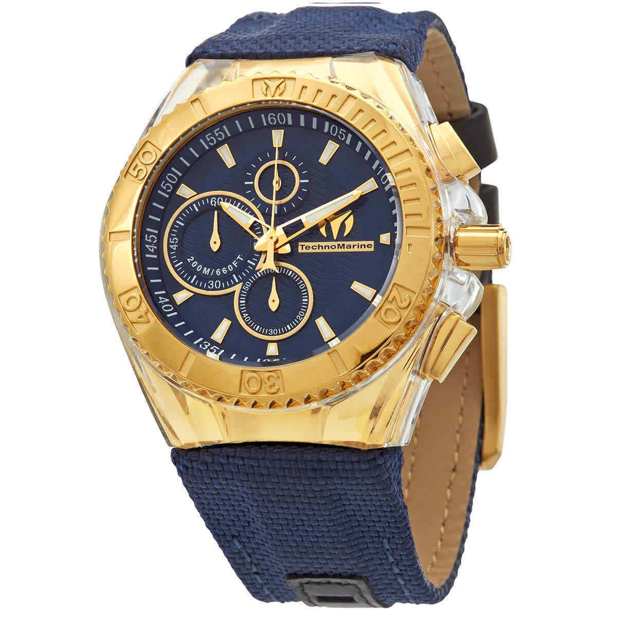 Technomarine Cruise Blueray Chronograph Blue Dial Men`s Watch 115175 - Dial: Blue, Band: Blue, Bezel: Gold-tone