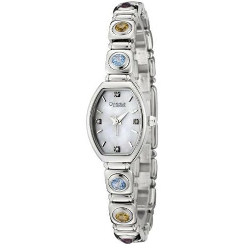 Caravelle by Bulova Diamond Women`s Mop Dial Watch 43P006 Color Stones - White Dial, Silver Band, Silver Bezel