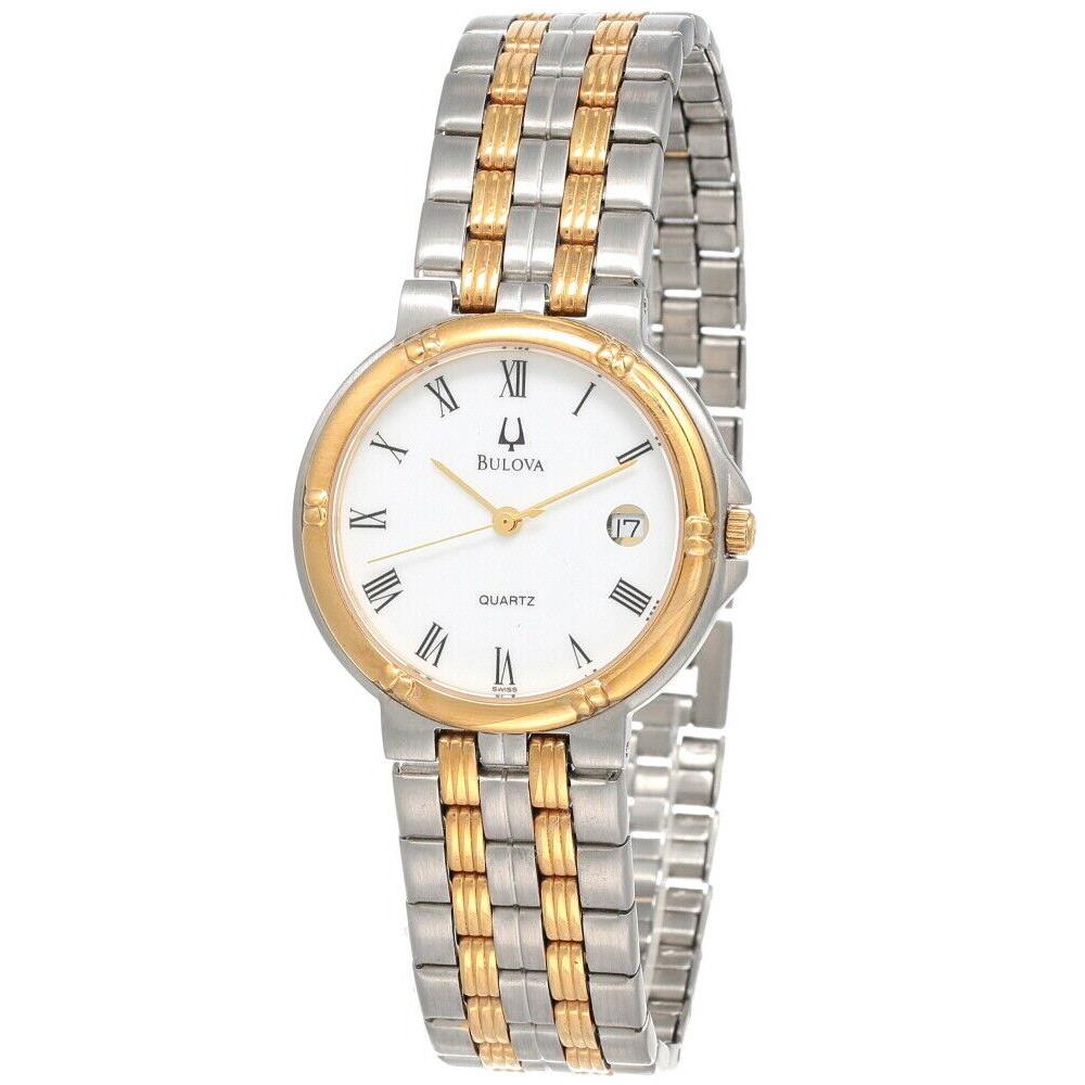 Bulova Quartz White Dial 2-Tone SS Men`s Watch 70204