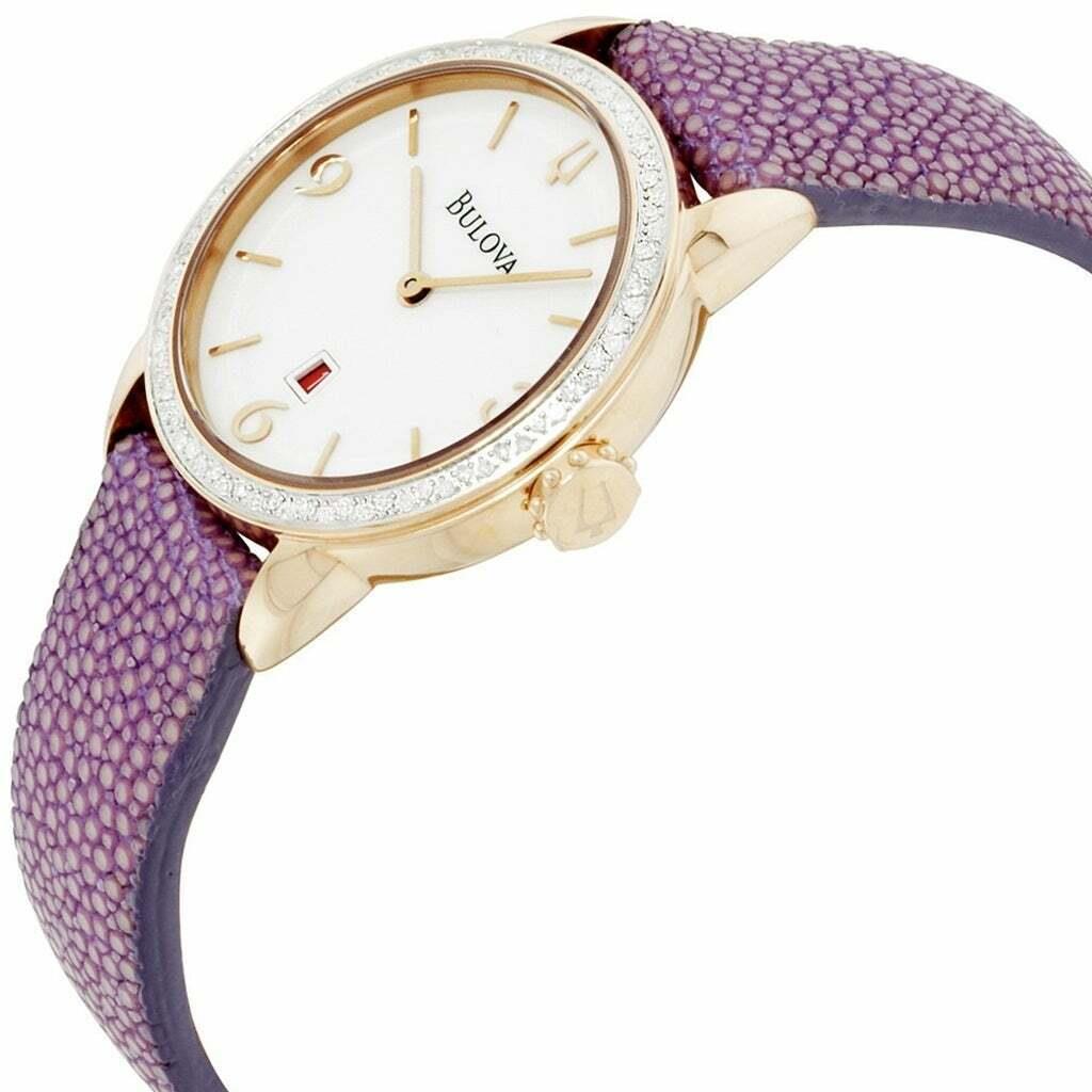 Bulova Women`s 98R196 Diamond Accent Date Calendar Leather Watch