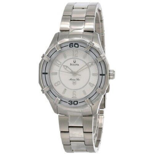 Bulova Marine Star 36MM Silver Mop Dial SS Women`s Watch 96L145 - Silver (Mother of Pearl) Dial, Silver Band, Silver Bezel