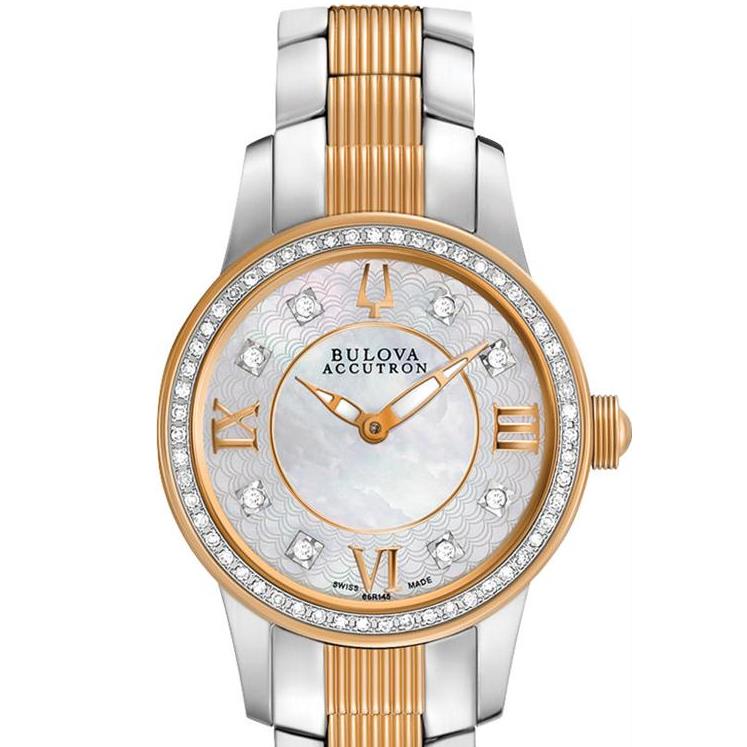 Bulova Accutron Masella 65R145 Ladies White Two Tone Mother Of Pearl Wristwatch - Dial: White Mother of Pearl, Band: Silver Tone
