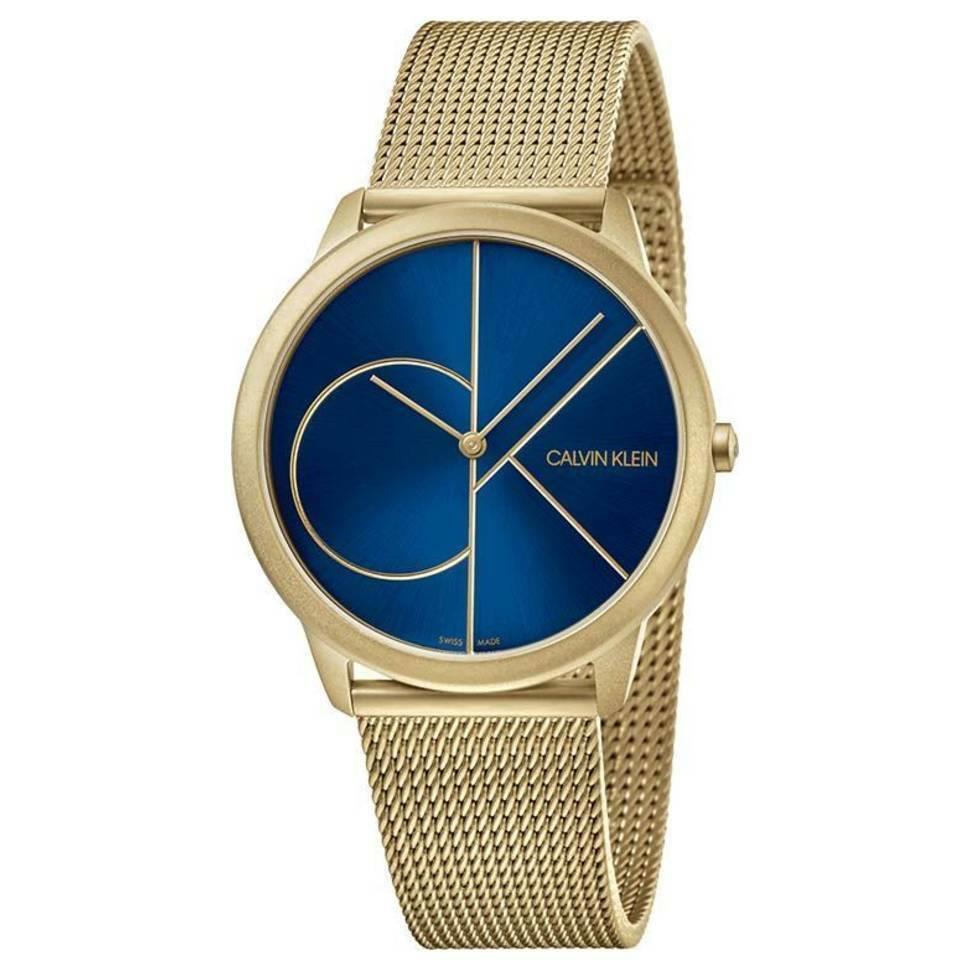 Calvin Klein Swiss Mens K3M5155N Minimal 40m Blue Dial Stainless Gold Slim Watch - Blue Dial, Blue Band, Blue Bezel