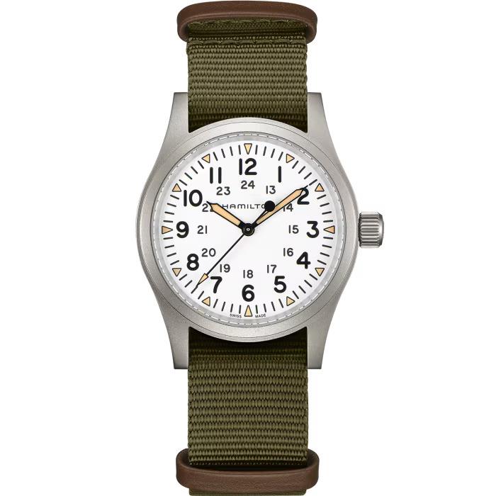 Hamilton Khaki Field Quartz 38 mm White Dial Green Strap Watch H69439411