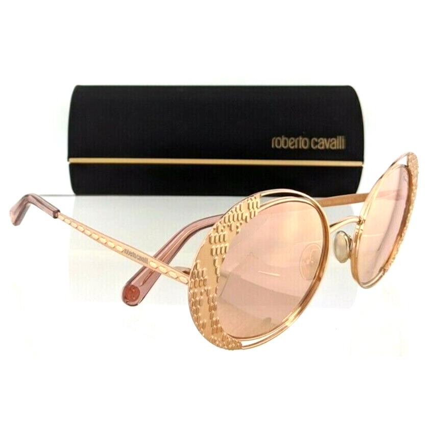 Roberto Cavalli RC 1126 33G Round Pink Gold Metal Mirrored Sunglasses 53-21