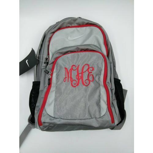 Nike Golf Performance Backpack Day Pack Gray Red Embroidered Monogram