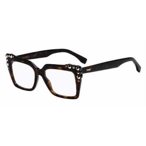Fendi Ff 0262 Dark Havana 0086 Size: 51-17-145mm Square Eyeglasses