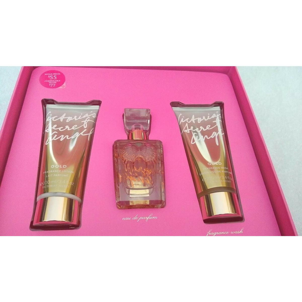 Victoria`s Secret Angel Gold 3 Piece Gift Set Perfume Lotion Wash