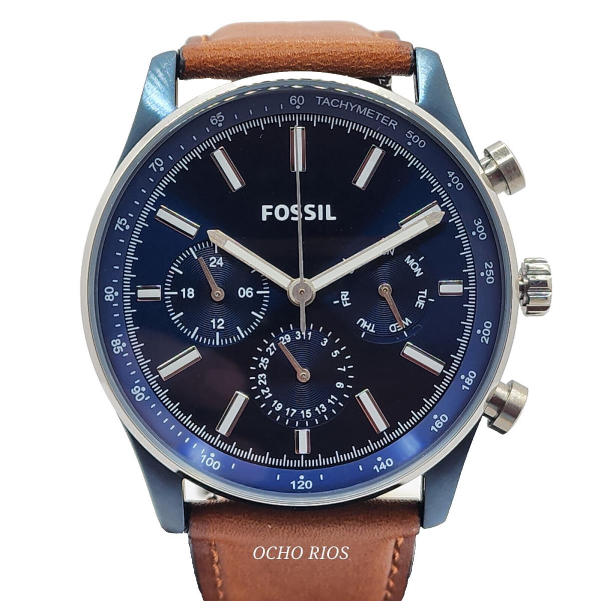 Fossil Men`s Watch Sullivan Chronograph Navy Blue Brown BQ2512