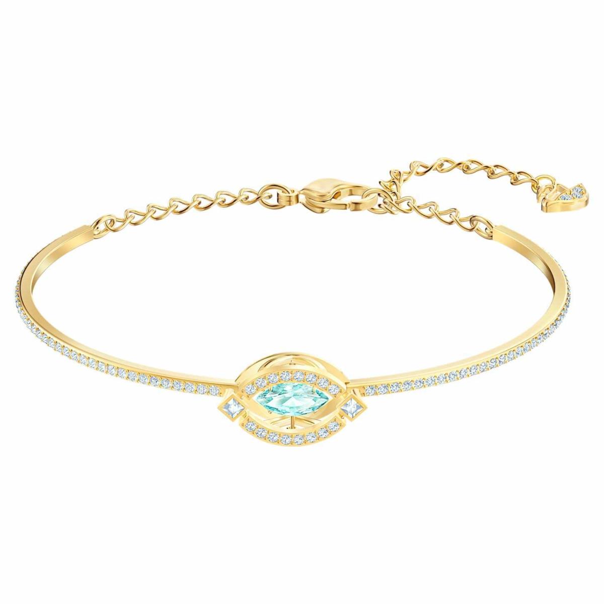 Swarovski Sparkling Dance Bangle Green Crystal Gold Tone Bracelet 5497476