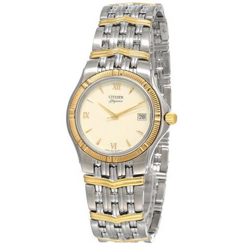 Citizen Elegance Beige Dial Two-tone SS Men`s Watch AQ0554-51A - Dial: Beige, Band: Two-tone, Bezel: Gold