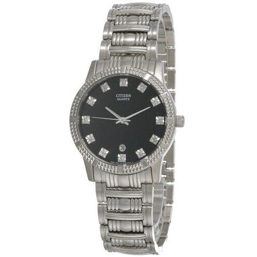 Citizen Quartz Black Dial SS Bracelet Men`s Watch BK2450-57G