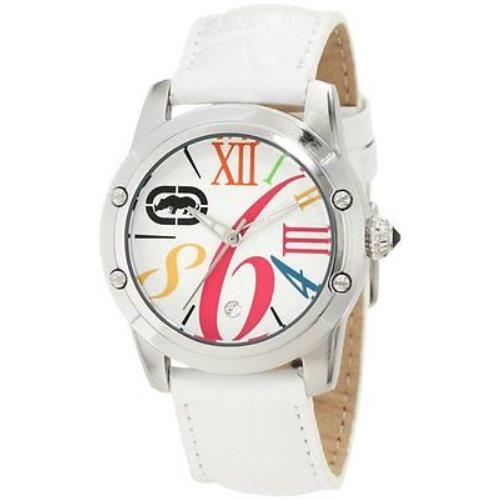 New-marc Ecko Silver Tone White Leather Band Colorful S Small Watch E8M013MV