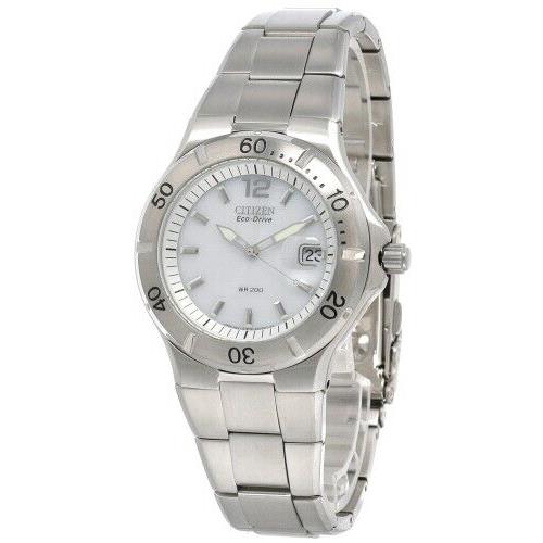 Citizen Eco Drive White Dial Stainless Steel Men`s Watch BM0550-51A - Dial: White, Band: Silver, Bezel: Silver