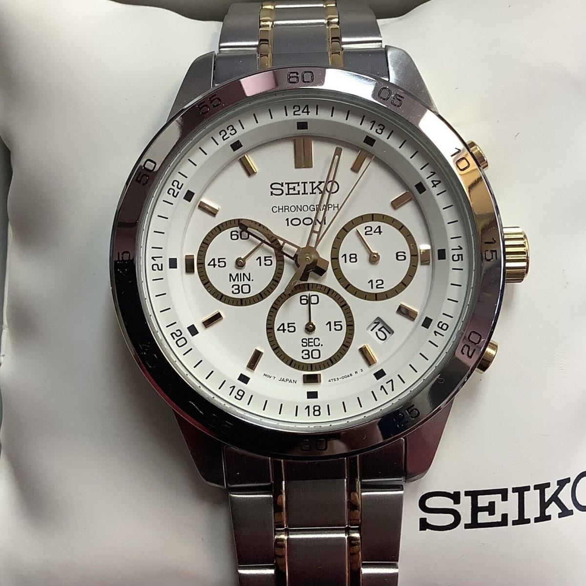 Seiko Men`s Two Tone Stainless Steel Chronograph Watch SKS523