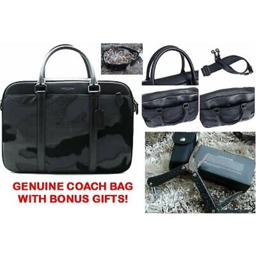 Mens Black Camo Perry Coach F11635 Shoulder Bag/briefcase + Bonus Gifts