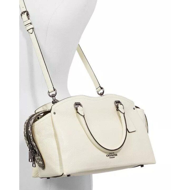 Coach Drew Satchel in Pebble Leather Snakeskin Detail Bag 67710 Chalk Silver - Exterior: chalk gold