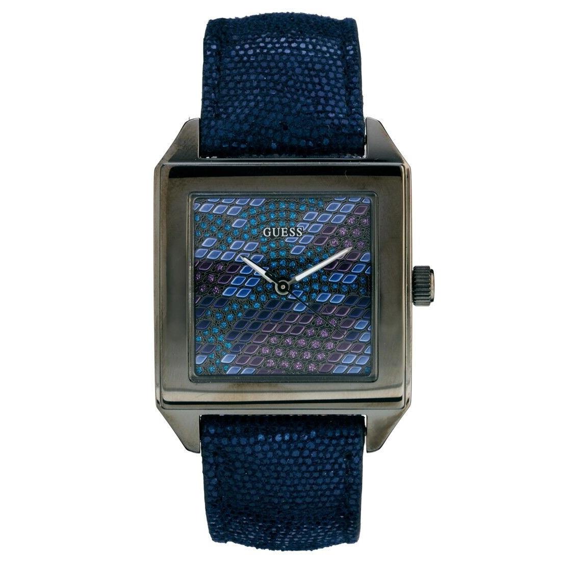 Guess Blue Violet Purple Python Leather+gunmetal Tone+crystal Dial Watch U0051L1