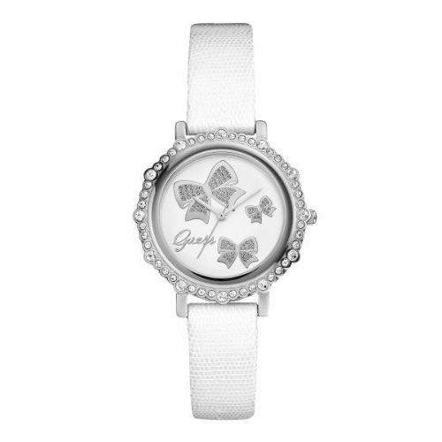 Guess Silver Crystals White Python Leather Band Mop Butterfly WATCH-U0302L1