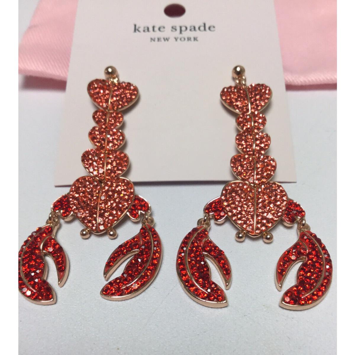 Kate Spade New York Love Lobster Statement Red Heart Sparkle Dangle Earrings New