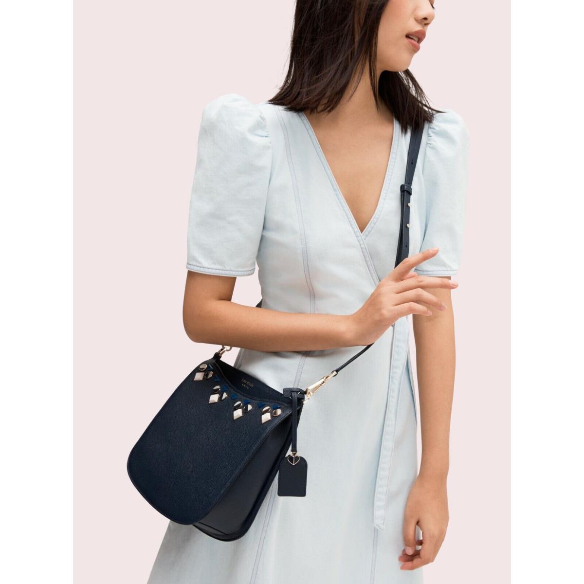 Kate Spade Margaux Jeweled LG Crossbody Shoulder Bag Blazer Blue Leather