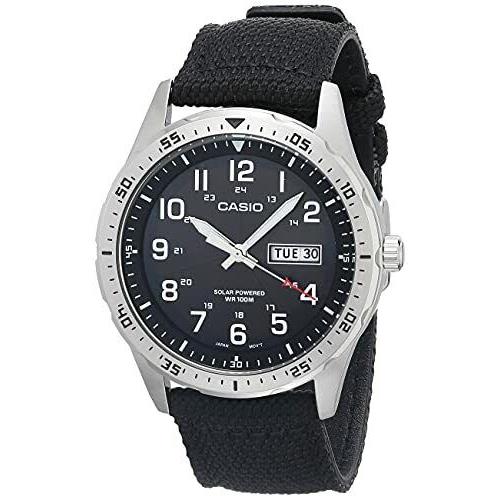 Casio Men`s Solar Powered Stainless Steel Quartz Cloth Strap 22 Casual Watch