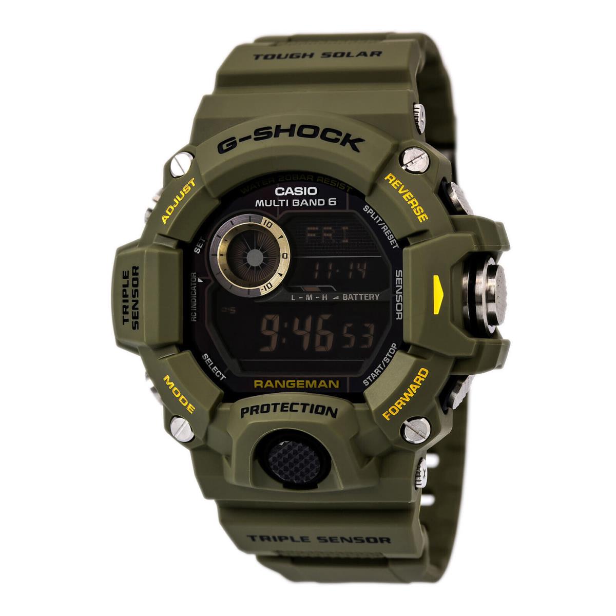 Casio GW9400-3 Men`s G-shock Black Digital Dial Olive Resin Strap Chrono Watch