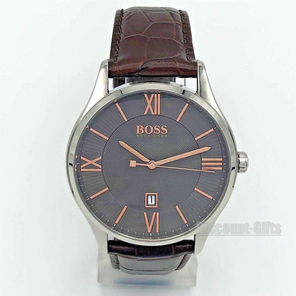Hugo Boss Governor Brown Leather Gray Dial Men`s Watch 1513484