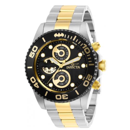 Invicta DC Comics Batman Men`s 43mm Limited Edition Chronograph Watch 29059 - Dial: Black, Gold, Multicolor, Yellow, Band: Gold, Silver, Two-Tone, Yellow, Bezel: Black, Gold