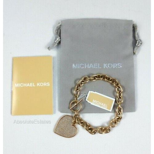 Michael Kors Gold Tone Heritage Hearts Crystal Toggle Bracelet MKJ3963710