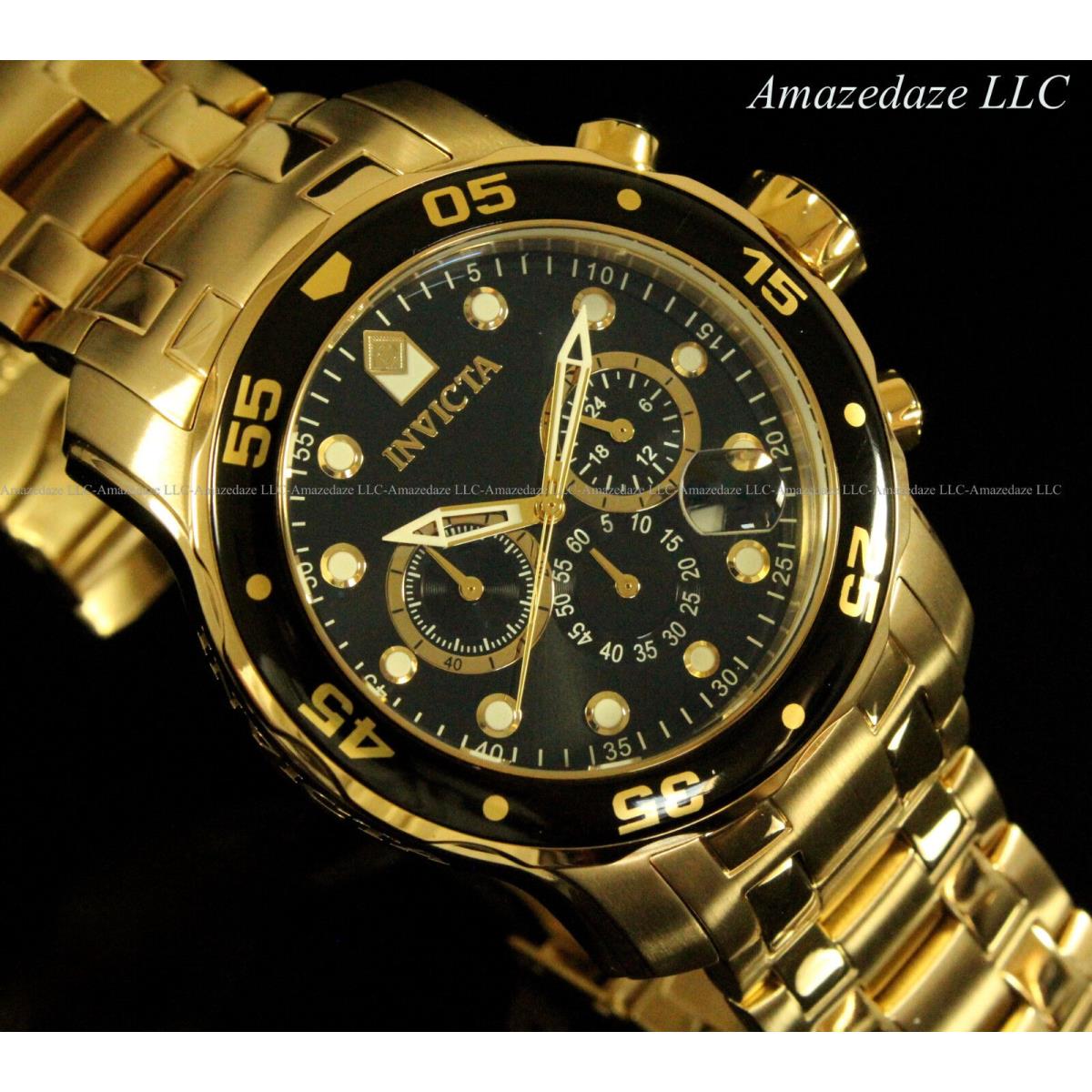 Invicta watch Pro Diver - Black Dial, Yellow Gold Band, Black Bezel