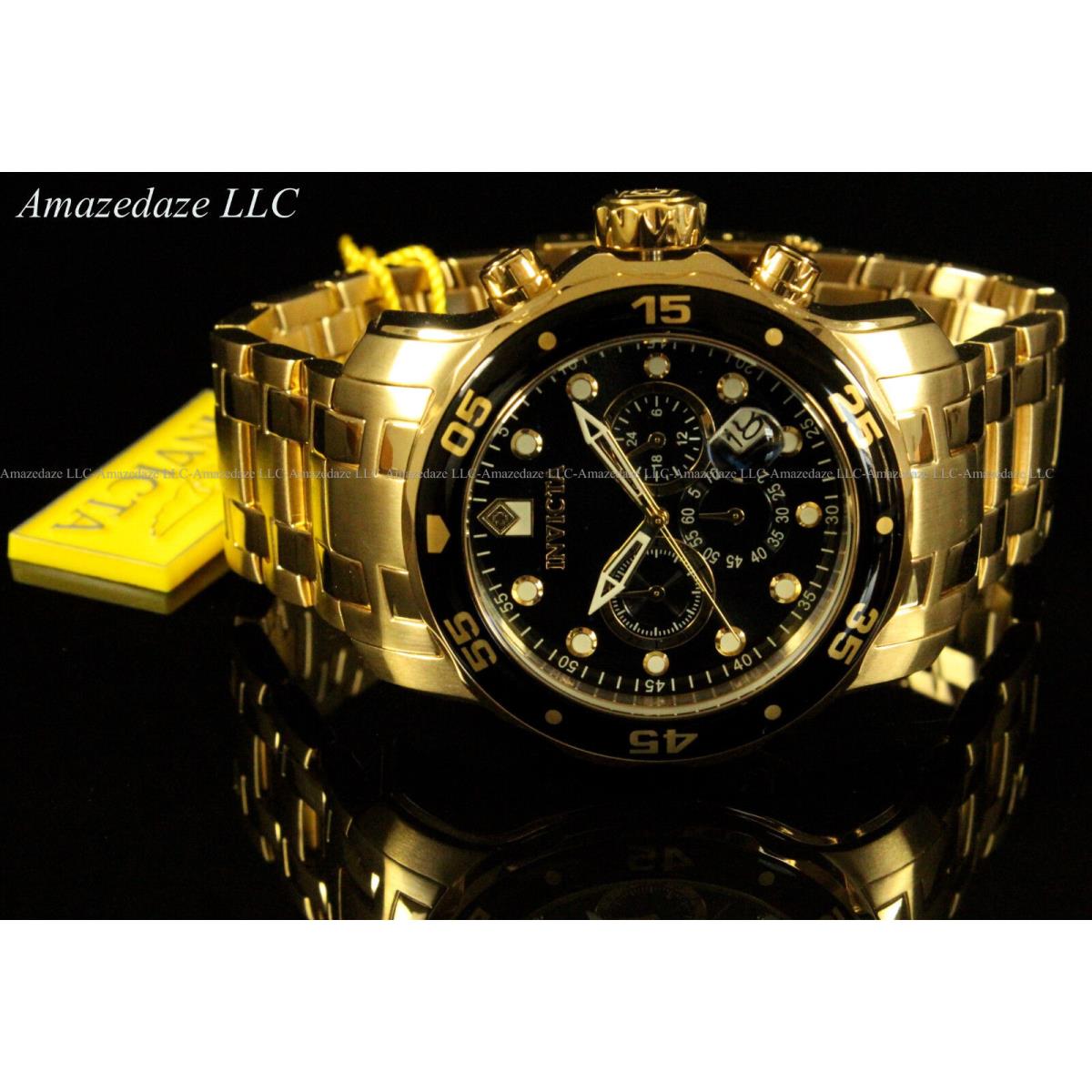 Invicta watch Pro Diver - Black Dial, Yellow Gold Band, Black Bezel