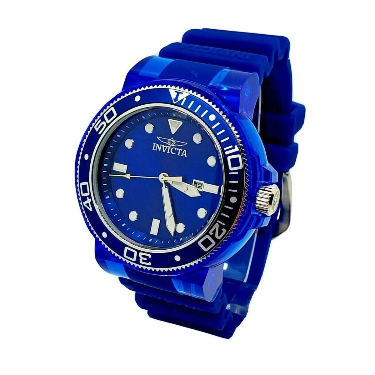 Invicta Men`s 52mm Grand Pro Diver Anatomic Clear Blue Case Dial Strap SS Watch