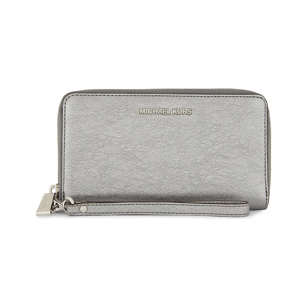 Michael Kors Large Multi-function Glittered Metallic Phone Wristlet Pewter