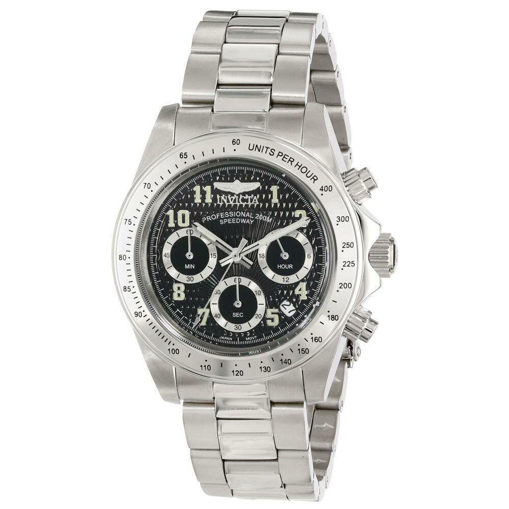 Invicta 17025 Gent`s Chrono Steel Bracelet Black Dial Date Watch