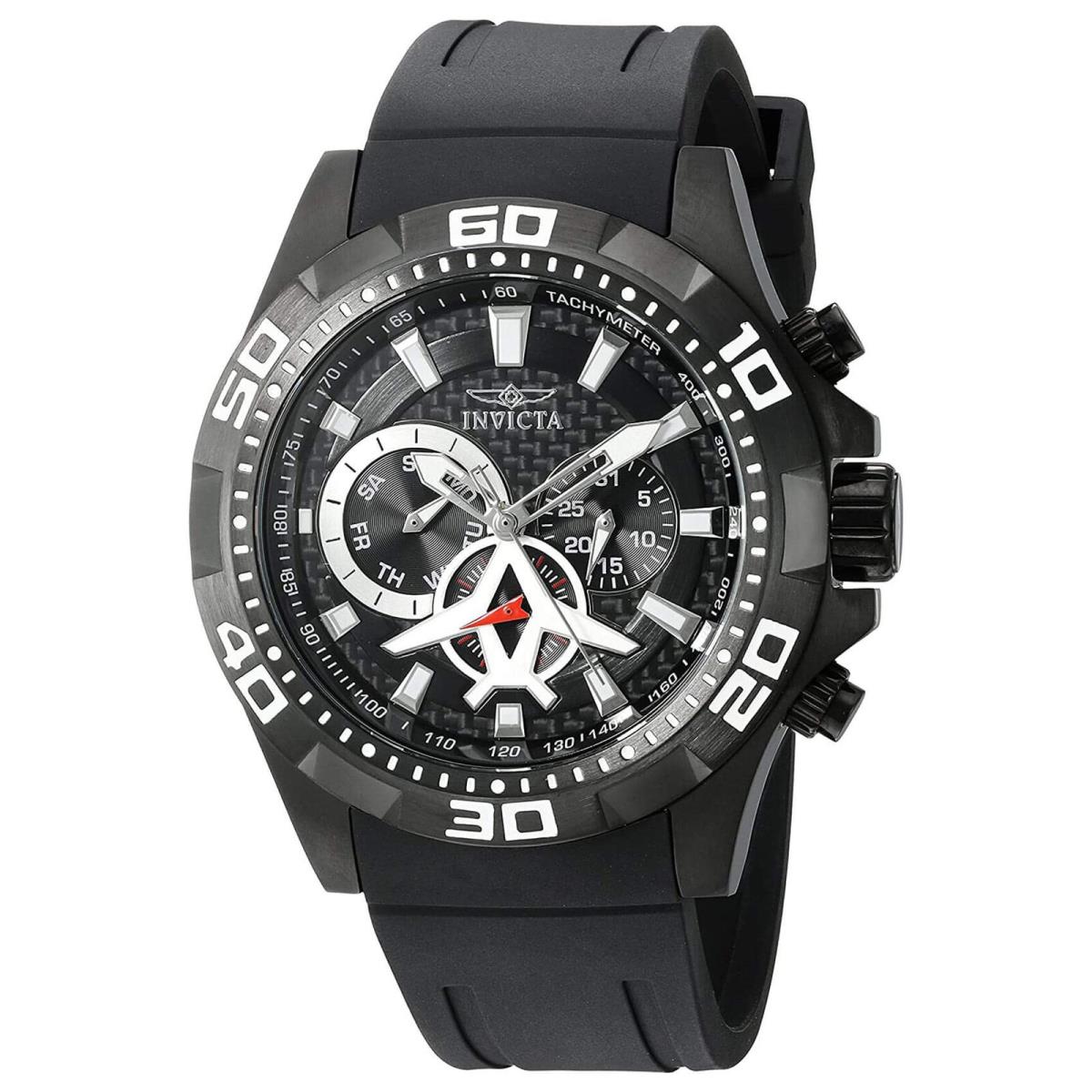 Invicta Men`s Watch Aviator Black and Silver Tone Dial Black Rubber Strap 21741 - Face: Black, Dial: Black, Band: Black