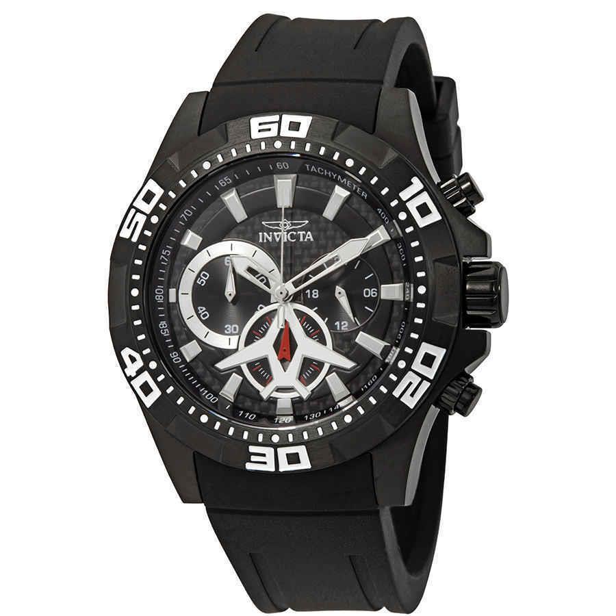 Invicta Aviator Multi-function Black Carbon Fiber Dial Black Mens Watch 21741 - Dial: Black Carbon Fiber, Band: Black, Bezel: Black Ion-plated