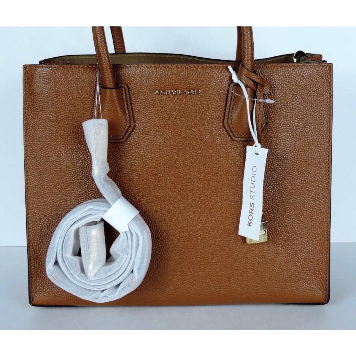 Michael Kors Mercer Large Studio Convertible Leather Bag Luggage Tote Gold