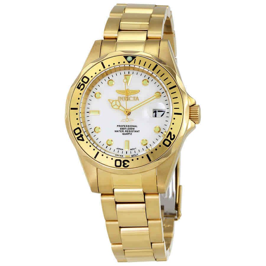 Invicta Men`s Watch Pro Diver Quartz White Dial Yellow Gold Steel Bracelet 8938