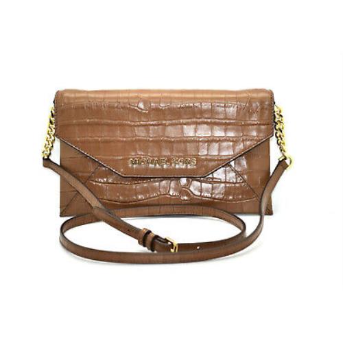 D0 Michael Kors Brown Croc Embossed Leather MD Envelop Clutch Bag