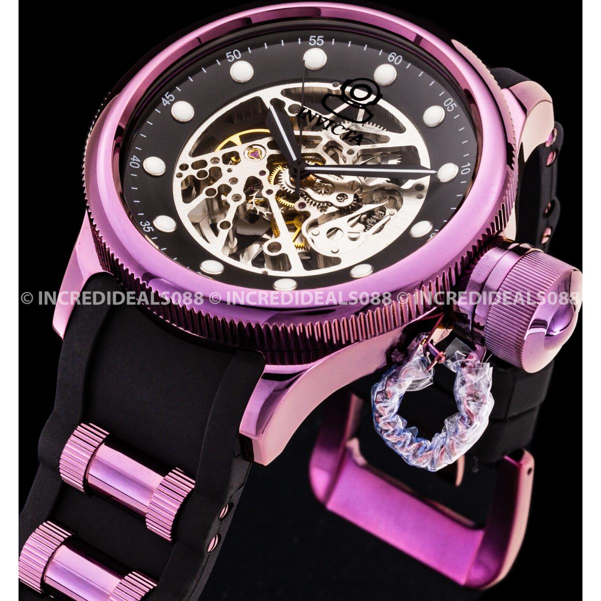 Invicta Russian Pro Diver Automatic Skeleton Dial Black Purple Men Elegant Watch