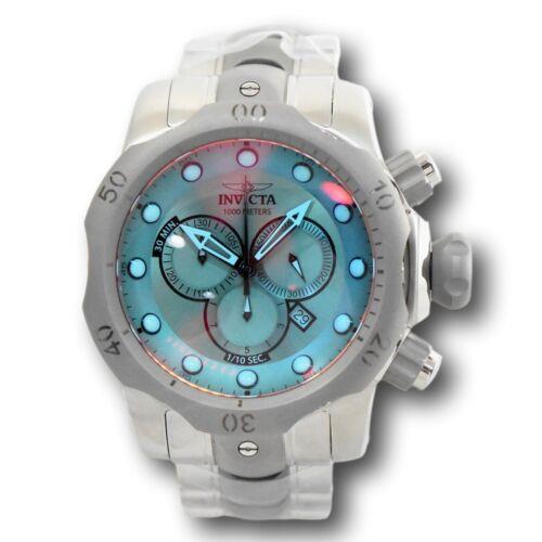 Invicta Venom Men`s 54mm Tinted Crystal Stainless Swiss Chronograph Watch 0967 - Blue Dial, Gray Band, Gray Bezel