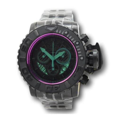 Invicta Sea Hunter Men`s 70mm Pink Tinted Crystal Swiss Chronograph Watch 32646 - Purple Dial, Black Band, Black Bezel