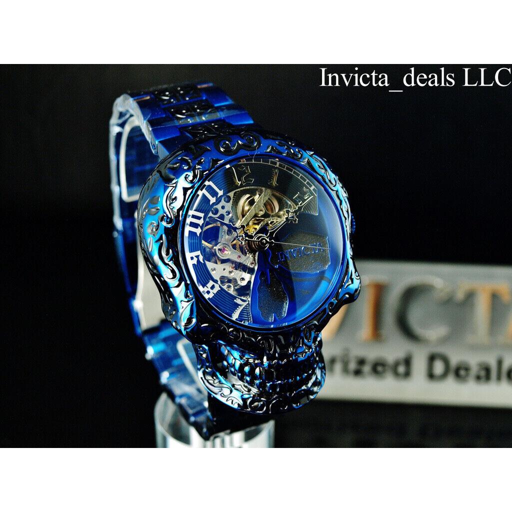 Invicta Men`s 50mm Artist Skull Case Automatic Skeletonized Blue Label SS Watch