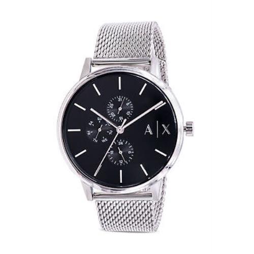 Armani Exchange Cayde Stainless Steel Mesh Mens Watch AX2714 - Black Dial, Silver Strap