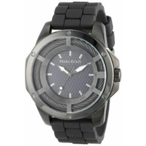 Marc Ecko Mens The Shock Black IP Stainless Steel Bolt Cable Case Silicone Watch